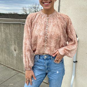 NEW  | Watercolor Print Blouse | Shell Buttons | Lined & Cropped